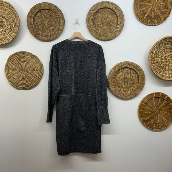 NEW $175 Michael Kors Black Silver Sparkle Long Sleeve Knit Mini Dress XL - Picture 2 of 7